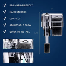 Mighty Aquarium Hang On Back Filter - Aquarium HOB Filter - Adjustable Fish Tank Filter - Aquarium Filters - Nano Aquarium Filter - Fish Aquarium Filter - Hang On Back Aquarium Filter (1-3 Gallons)