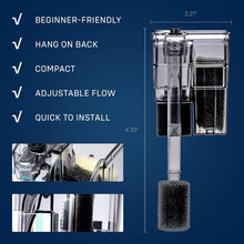 Mighty Aquarium Hang On Back Filter - Aquarium HOB Filter - Adjustable Fish Tank Filter - Aquarium Filters - Nano Aquarium Filter - Fish Aquarium Filter - Hang On Back Aquarium Filter (1-3 Gallons)